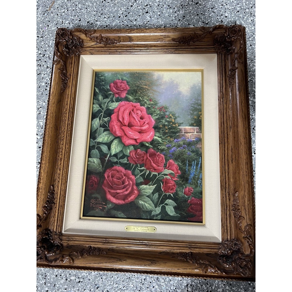 Vintage Thomas Kinkade A Perfect Red Rose II Limited Numbered Canvas Framed COA